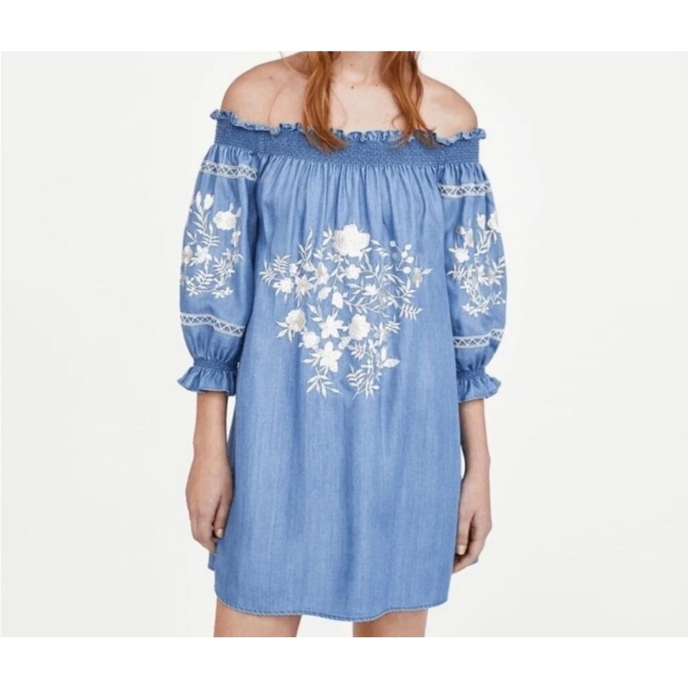 ZARA Women's Off Shoulder Dress Size M Boho Cottagecore Lyocell Y2K